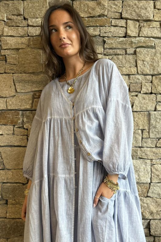 Lenni Cotton Midi Over Shirt Washed Denim /50=